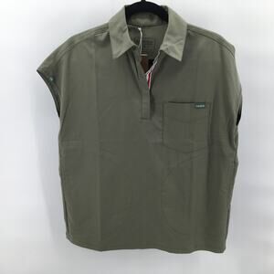 Mediclo Womens Capri Collared Scrub Top Olive Green XS Oversize Loose Fit NWT